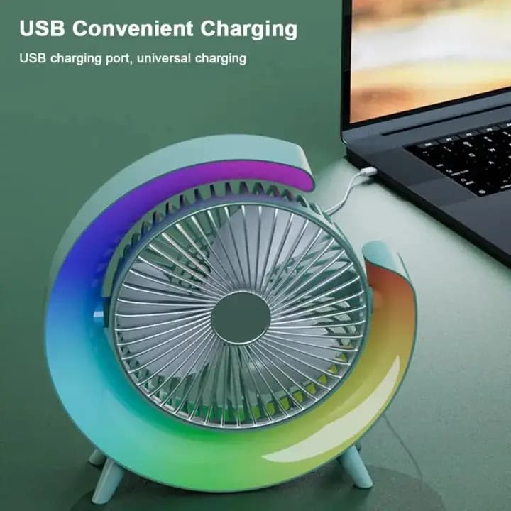 USB Charging Colorful Running Horse Lamp Standing Fan Portable Charging Small Fan