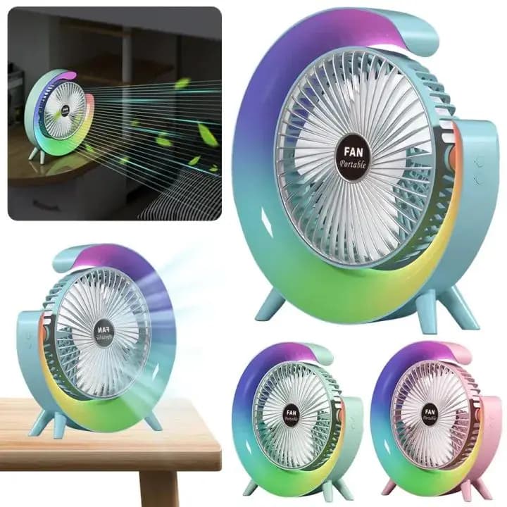 USB Charging Colorful Running Horse Lamp Standing Fan Portable Charging Small Fan